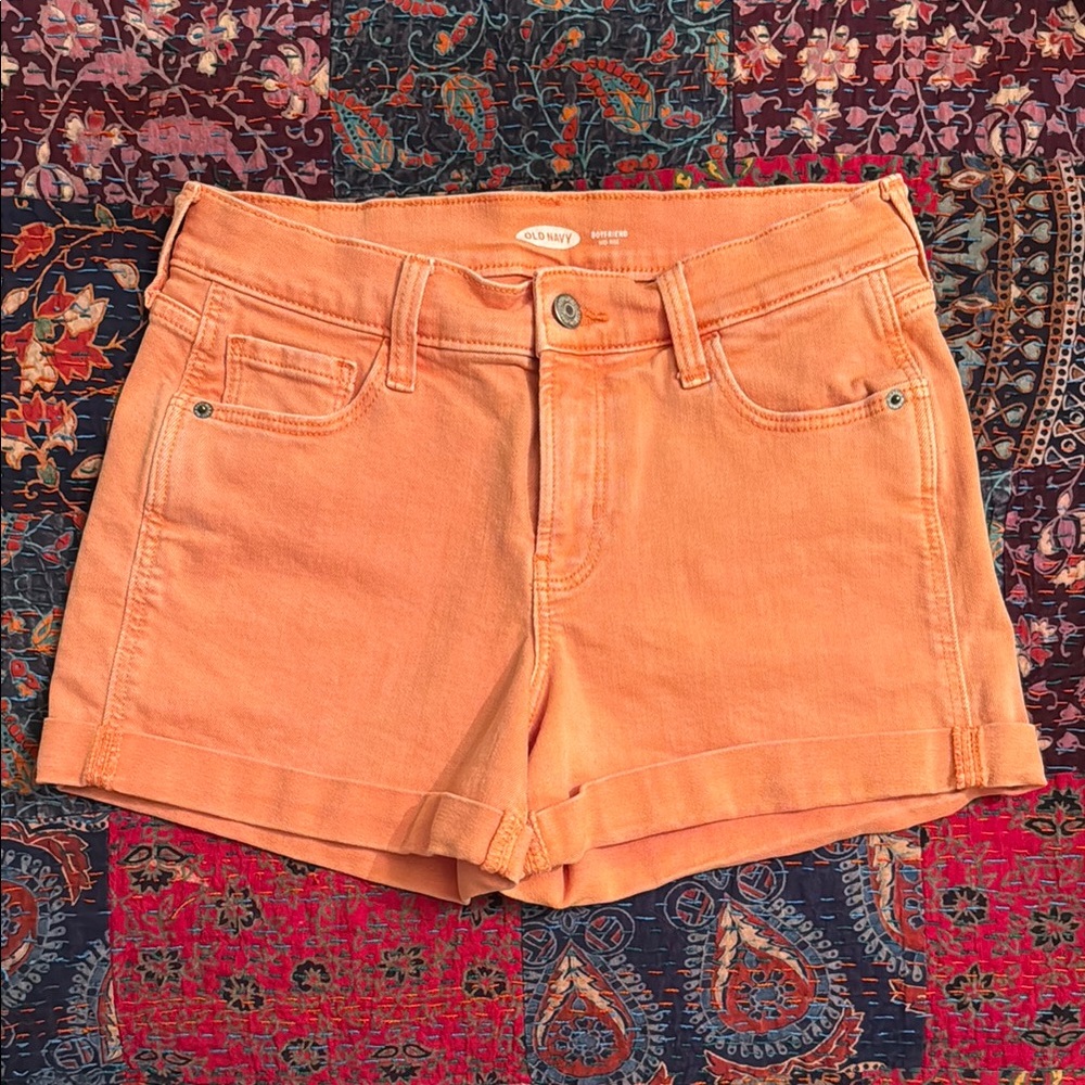 Women's Orange Boyfriend Mid Rise Jean Shorts